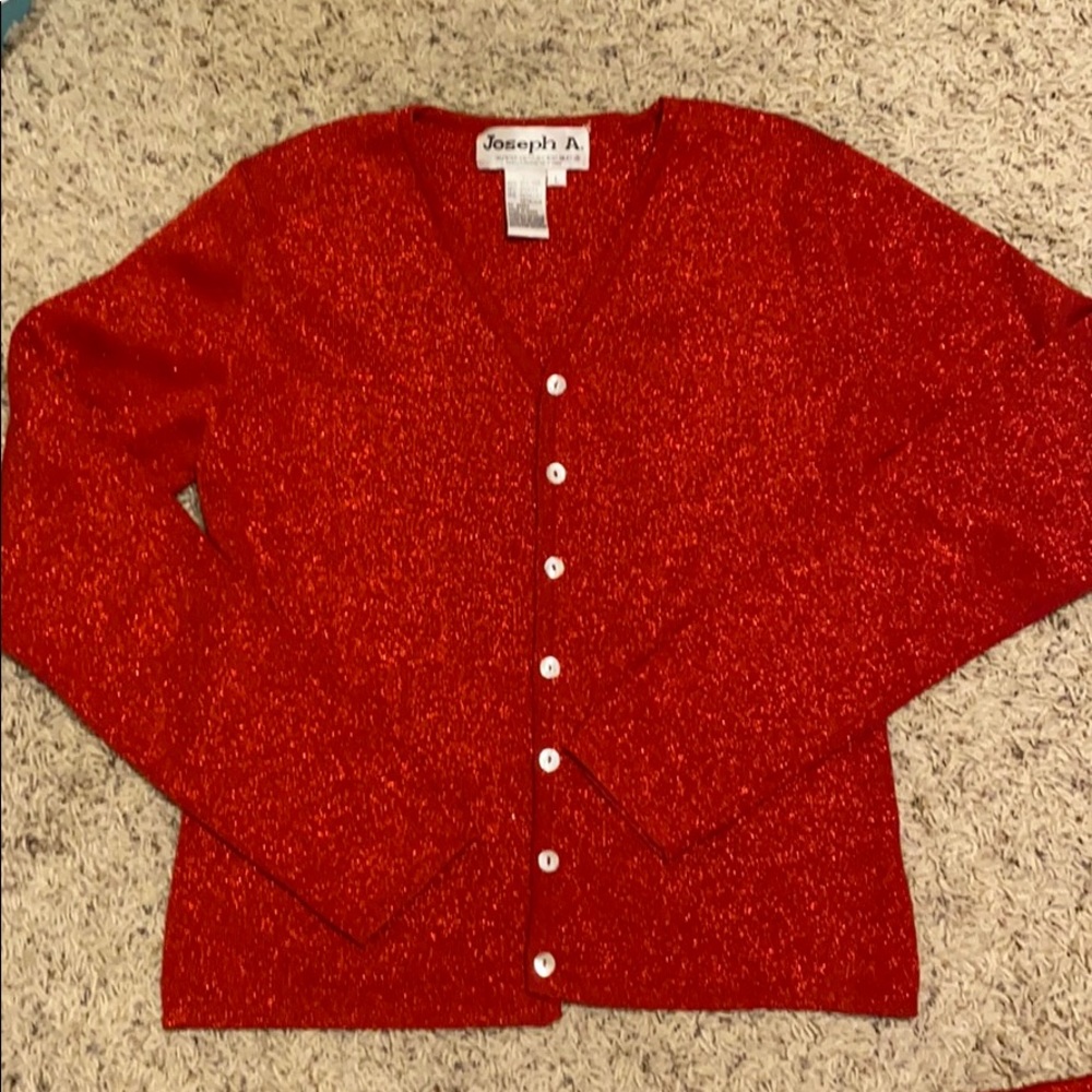 Joseph A. Glittery Red Cardigan Sweater